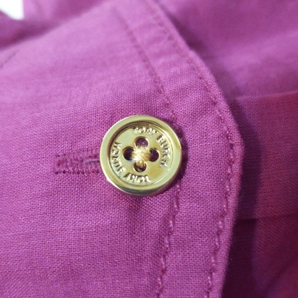 Tory Burch Brigitte Pink Purple Long Sleeve Roll Tab Button Up Blouse - Picture 7 of 14